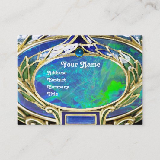 CARTE DE VISITE OPAL VERT BLEU, MONOGRAMME D'OEUVRE D'OR ART NOUVE (Devant)