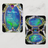 CARTE DE VISITE OPAL VERT BLEU, MONOGRAMME D'OEUVRE D'OR ART NOUVE (Devant / Derrière)