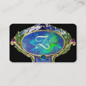 CARTE DE VISITE OPAL VERT BLEU, MONOGRAMME D'OEUVRE D'OR ART NOUVE (Dos)