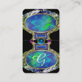 CARTE DE VISITE OPAL VERT BLEU, MONOGRAMME D'OEUVRE D'OR ART NOUVE (Dos)