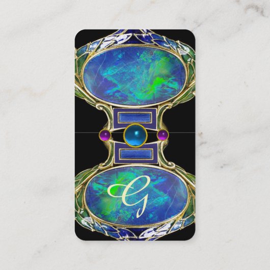 CARTE DE VISITE OPAL VERT BLEU, MONOGRAMME D'OEUVRE D'OR ART NOUVE (Dos)