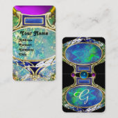 CARTE DE VISITE OPAL VERT BLEU, MONOGRAMME D'OEUVRE D'OR ART NOUVE (Devant / Derrière)