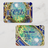 CARTE DE VISITE OPAL VERT BLEU, MONOGRAMME D'OEUVRE D'OR ART NOUVE (Devant / Derrière)