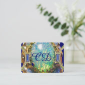 CARTE DE VISITE OPAL VERT BLEU, MONOGRAMME D'OEUVRE D'OR ART NOUVE (Debout devant)