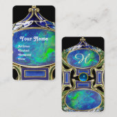 CARTE DE VISITE OPAL VERT BLEU, MONOGRAMME D'OR D'ART NOUVEAU (Devant / Derrière)