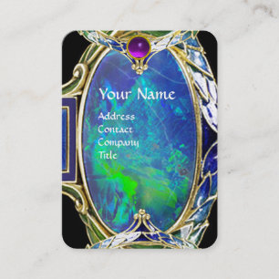 CARTE DE VISITE OPALE BLEU VERT, MONOGRAMME DE BIJOUX EN OR ART NO