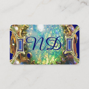CARTE DE VISITE OPALE BLEU VERT, MONOGRAMME DE JOAILLERIE EN OR AR