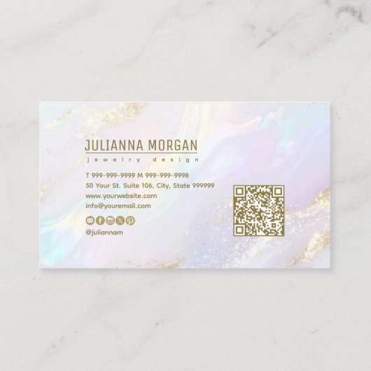 Carte De Visite Opale chic Abstrait avec code QR ID1147 (Dos)