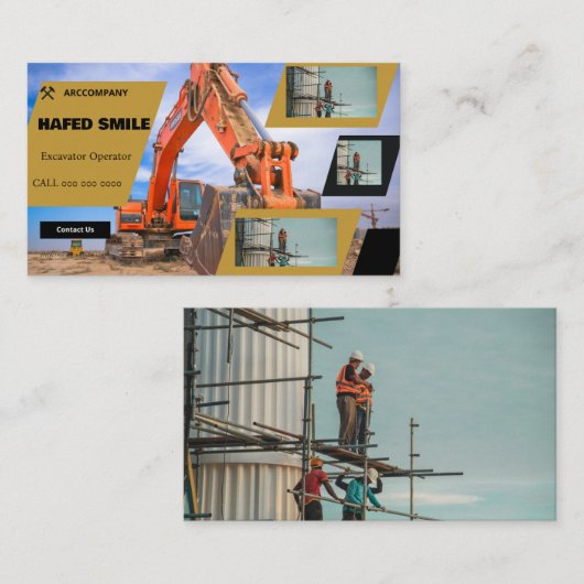 Carte De Visite Opérateur de Plante d'excavateur de construction p (Devant / Derrière)