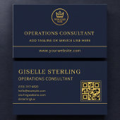 Carte De Visite Operations Consultant Blue Gold Logo QR Code