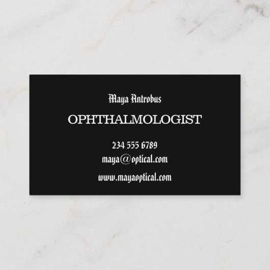 Carte de visite ophtalmologiste. Une image de l'oe (Dos)