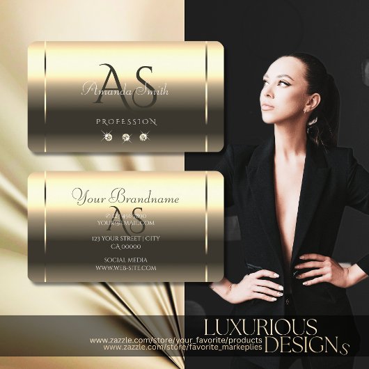 Carte De Visite Optique or brillant Diamants étincelants Initiales