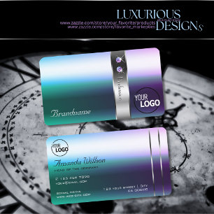 Carte De Visite Optique turquoise en métal brillant avec logo