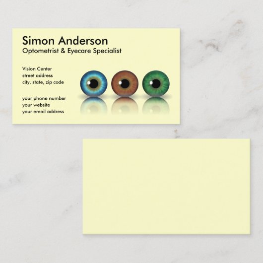 Carte De Visite Optométrie Optométrie Optométriste Professionnel c (Devant / Derrière)