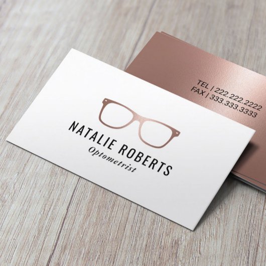 Carte De Visite Optométriste Élégant Rose lunettes dorées