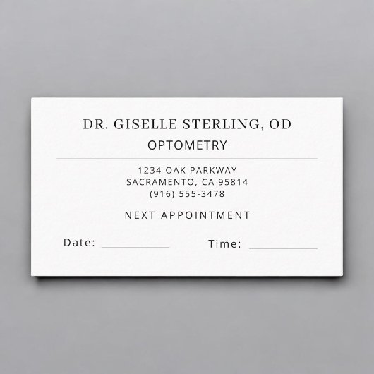 Carte De Visite Optometry Eye Doctor Office Appointment Card