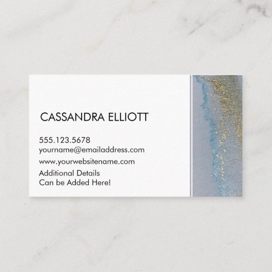 Carte De Visite Or Abstrait et subtile encre d'alcool bleu liquide (Dos)