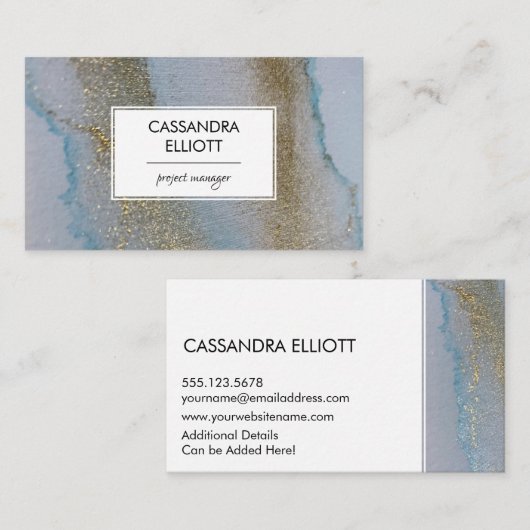 Carte De Visite Or Abstrait et subtile encre d'alcool bleu liquide (Devant / Derrière)