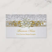 Carte De Visite Or Argent Chevron Blanc Diamant Pearl Floral (Devant)
