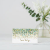 Carte De Visite Or Blanc & Bleu Turquoise Pailleté Glam Moderne Cô (Debout devant)