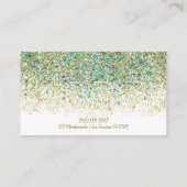 Carte De Visite Or Blanc & Bleu Turquoise Pailleté Glam Moderne Cô (Dos)