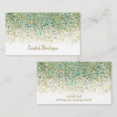 Carte De Visite Or Blanc & Bleu Turquoise Pailleté Glam Moderne Cô (Devant / Derrière)