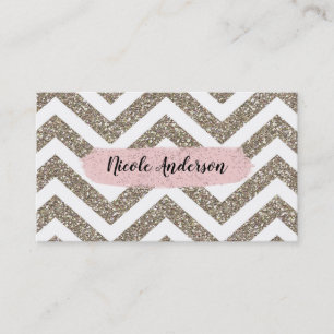 Carte De Visite Or Blanc Chevron rose Parties scintillant moderne