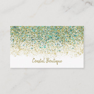 Carte De Visite Or Blanc et Glitter Bleu Turquoise Moderne Glamour