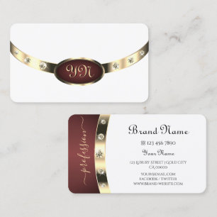 Carte De Visite Or Blanc Moderne Burgundy avec Diamants Monogramme