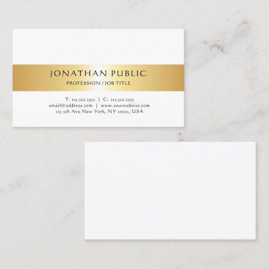 Carte De Visite Or Blanc Moderne Professionnel Simple Design Chic (Devant / Derrière)
