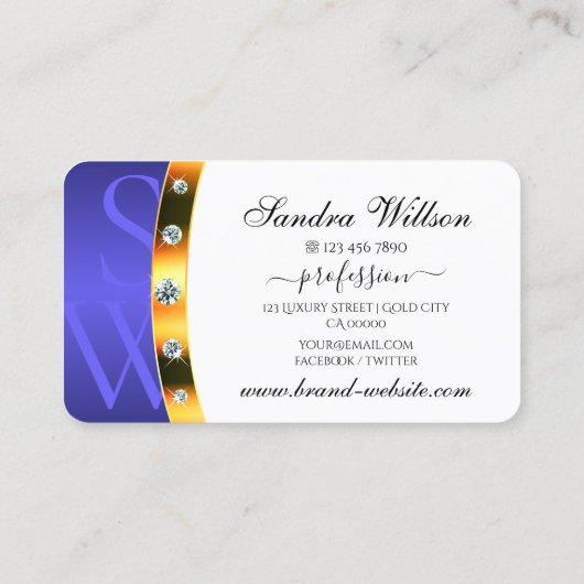 Carte De Visite Or bleu blanc exceptionnel avec diamants monogramm (Dos)