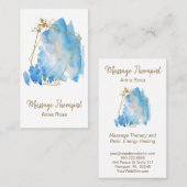 Carte De Visite Or bleu d'aquarelle d'abrégé sur massage de Reiki (Devant / Derrière)