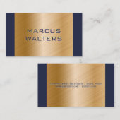 Carte De Visite Or bleu moderne brossé (Devant / Derrière)