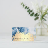 Carte De Visite Or brossé | Arrière - plan en marbre bleu (Debout devant)