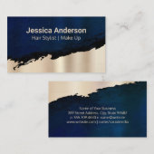 Carte De Visite Or brossé | bleu foncé (Devant / Derrière)