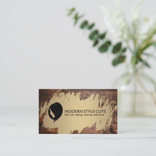 Carte De Visite Or brossé | Bois | Coiffure coiffeuse (Debout devant)