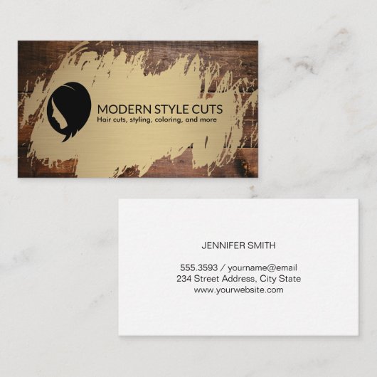 Carte De Visite Or brossé | Bois | Coiffure coiffeuse (Devant / Derrière)