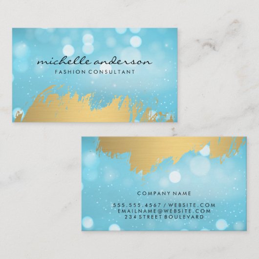 Carte De Visite Or brossé | Bokeh Sparkle Arrière - plan (Devant / Derrière)