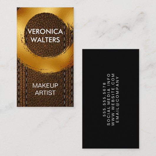 Carte De Visite Or brossé | Cuir Brown (Devant / Derrière)