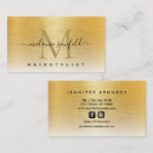 Carte De Visite Or Brossé Métal Élégant Monogramme Script moderne (Devant / Derrière)