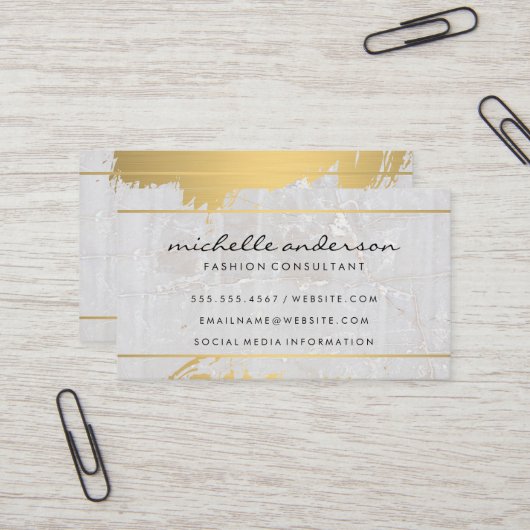 Carte De Visite Or brossé | Pierre de marbre (Devant/Arrière en situation)