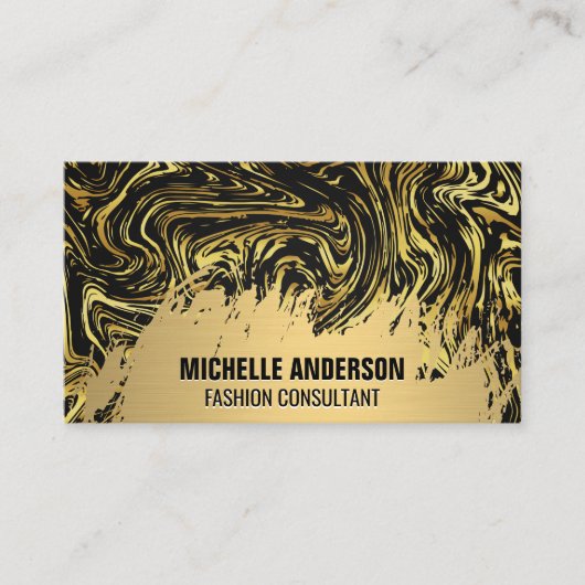 Carte De Visite Or brossé | Texture déformée en marbre (Devant)