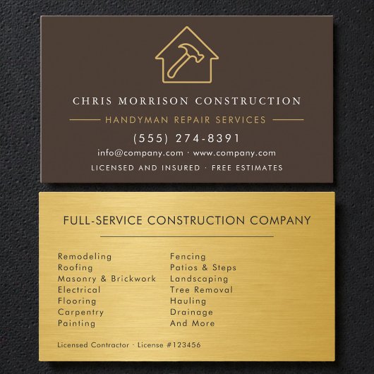 Carte De Visite Or Brun Métal Bricolage Construction
