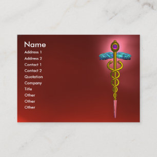 Carte De Visite OR CADUCEUS, DOCTEUR SERVICE MÉDICALE Red Ruby