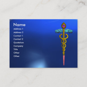 Carte De Visite OR CADUCEUS, MÉDECIN, SERVICE MÉDICALE Blue Sapphi