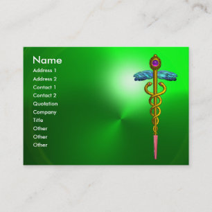 CARTE DE VISITE OR CADUCUS, MÉDECIN, SERVICE MÉDICALE EMERALD VERT