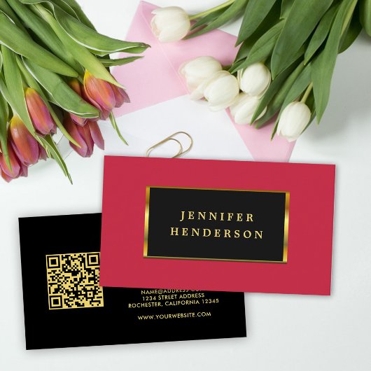 Carte De Visite Or cardinal rouge code QR professionnel