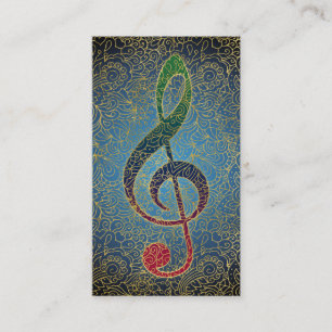 Carte De Visite Or de clef triple en filigrane - musique colorée