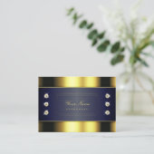 Carte De Visite Or de luxe et dégradé bleu foncé avec diamants (Debout devant)