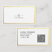 Carte De Visite Or élégant chic monogramme avec qr-code (Devant / Derrière)